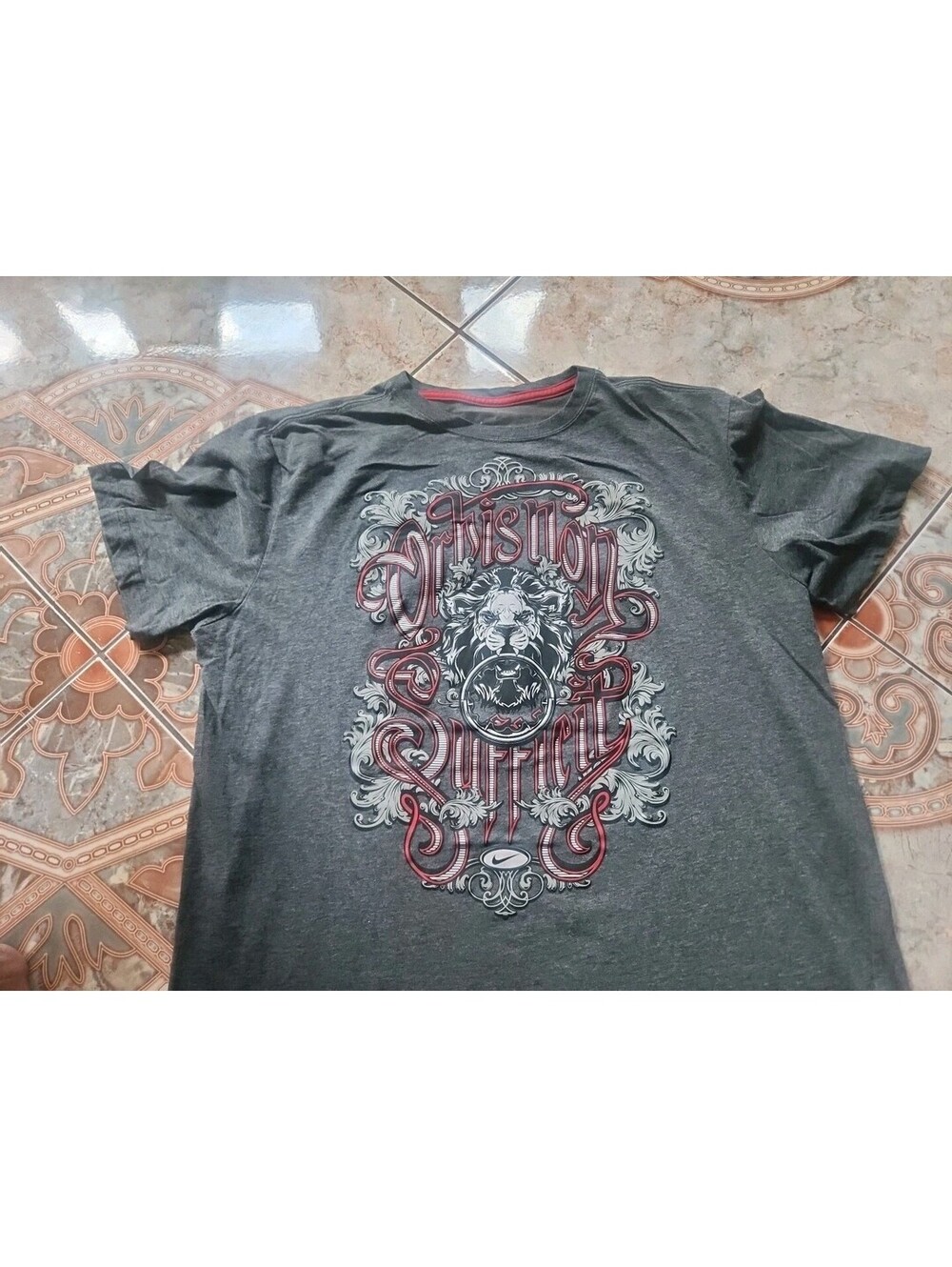 Nike Shirt Mens Large Gray Red Lebron James Drifit Lion Graphic Print Crew